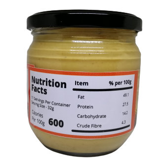 The rear section of a noonuts peanut butter jar showing the nutritional info